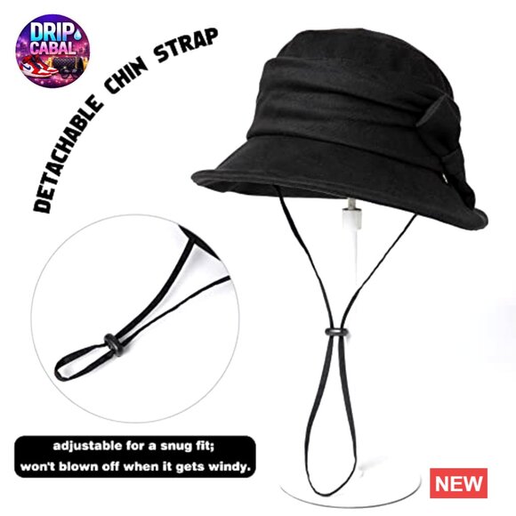 Packable Floppy Bucket Hat Polyester Blend Adjustable Drawstring